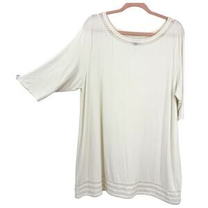J Jil Wearever White Short Sleeve Tunic Size XL Roundneck Laced Hem